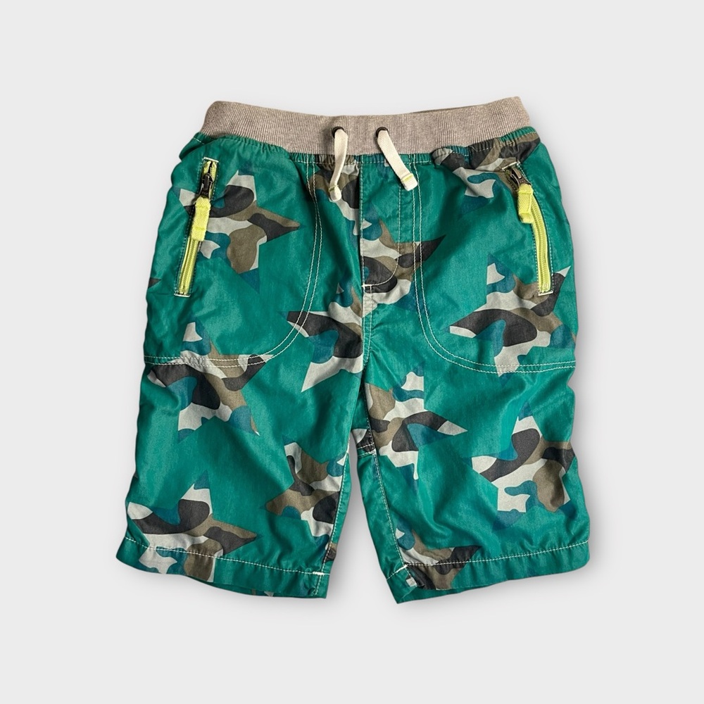 Mini Boden Star Camo Pattern Green Pull On Shorts